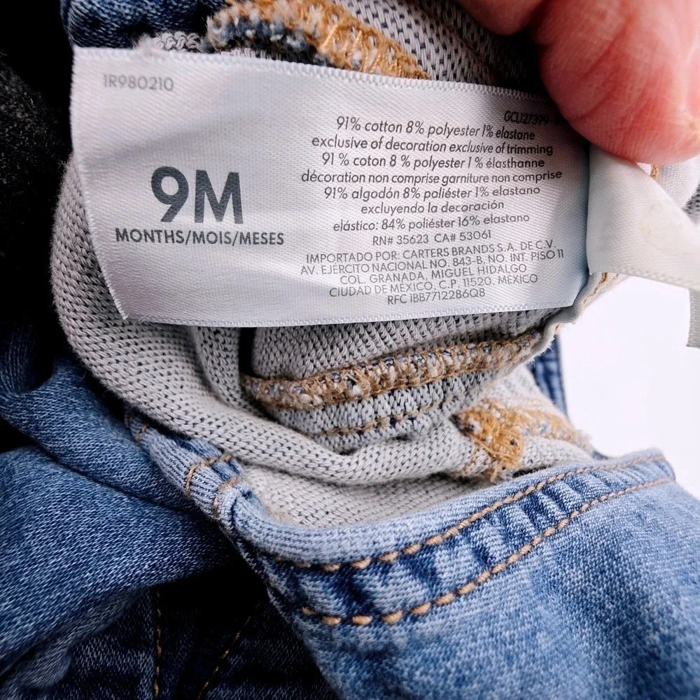 OshKosh B'gosh Denim Overalls Baby Girl 9 Month Blue‎ Jean Stretch Elastic Soft